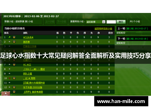 足球心水指数十大常见疑问解答全面解析及实用技巧分享